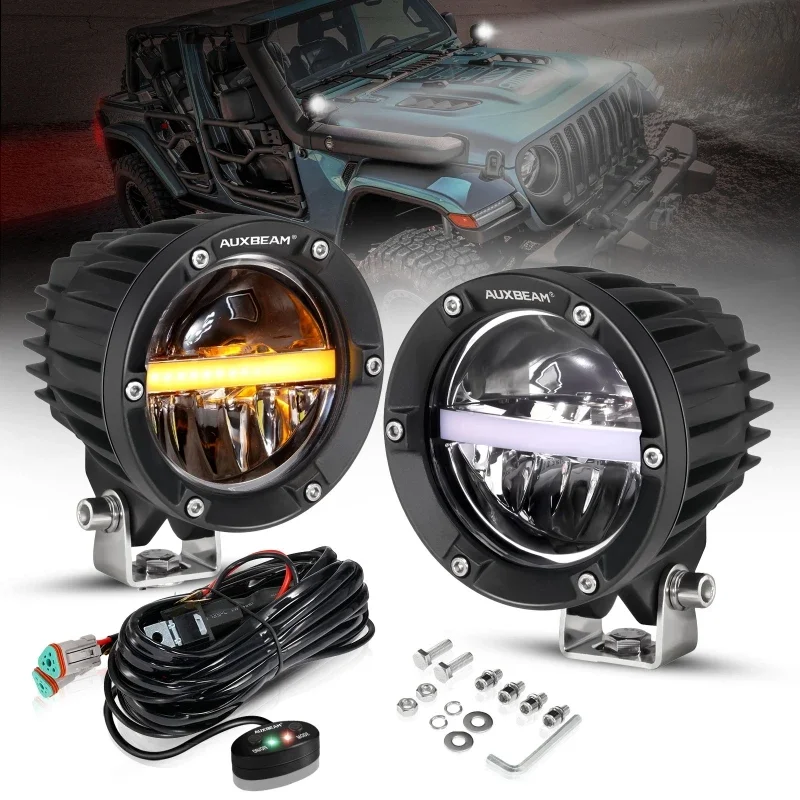 4 Inch LED Work Light with DT Plug 110W 11000LM Driving Lamp Pod Light Amber DRL White Spotlights For Offroad Truck SUV