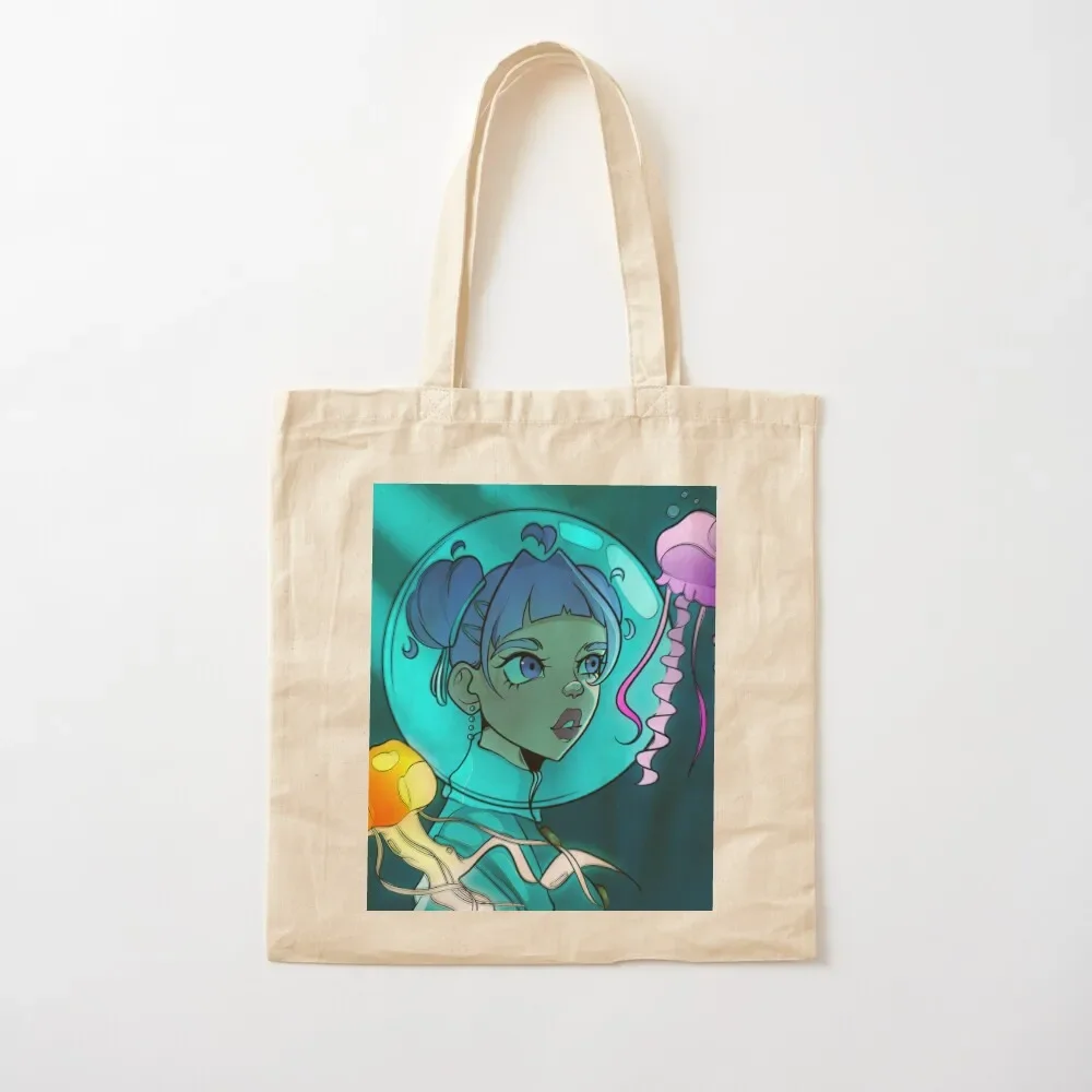 a girl with jellyfish Tote Bag Women's shopper bag personalized men's Customizable