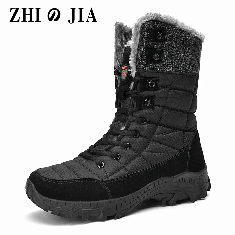 Big Size Men\'s Boots Outdoor Sneakers Super Warm Men Hiking Boots High Quality High Top Waterproof Leather Men Winter Snow Boots