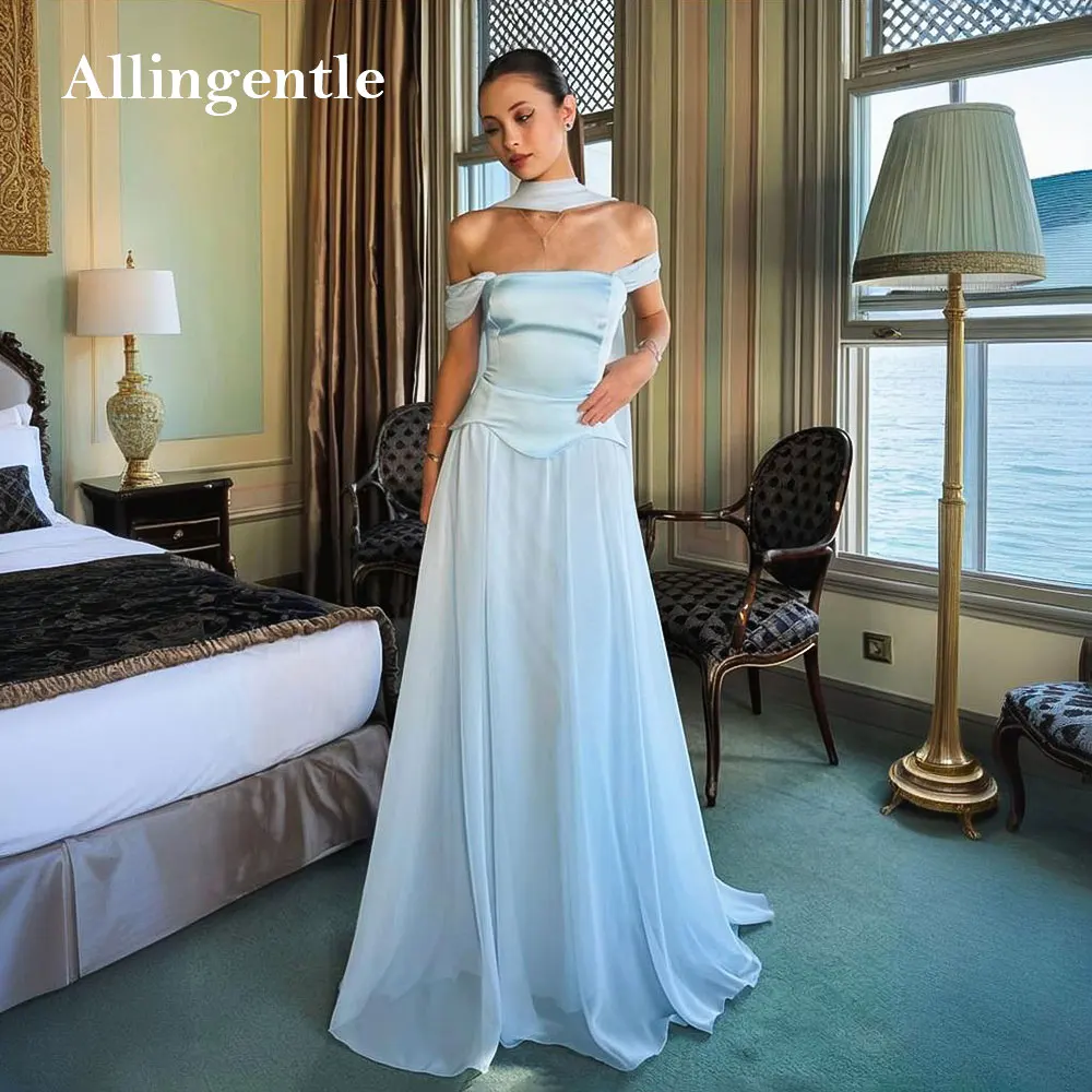 

Fashion Ribbons Chiffon Long Evening Dress For Women Off The Shoulder Draped Elegant Female Formal Party Dresses Customized