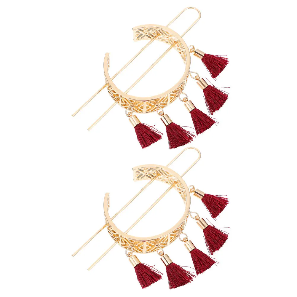 

2pcs Vintage Tassel Hairpin Hollow Flower Design Women Girls Hair Accessories Styling Tool For Party Wedding Daily Wear