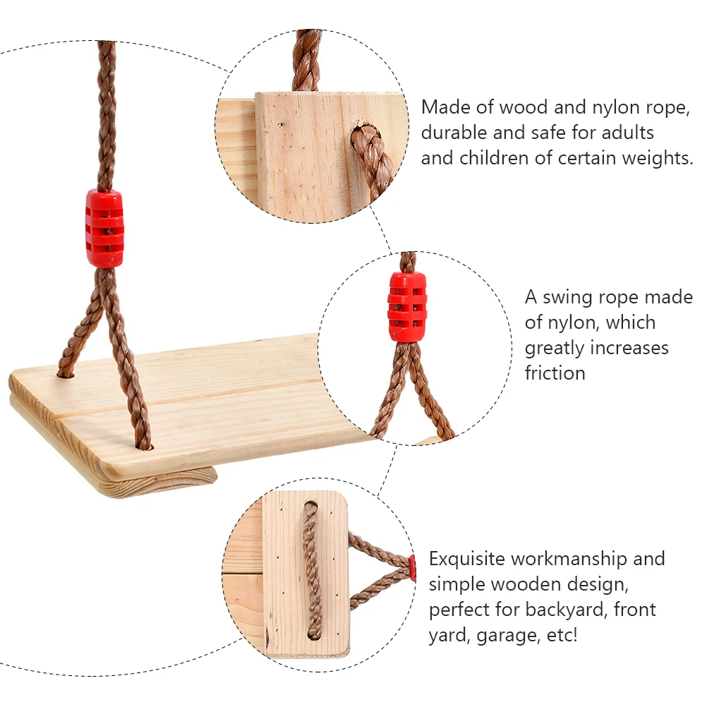 

1pc Pine Board Swing Wooden Seat Non Slip Nylon Rope Hanging Tree Swings Playground Toys Outdoor Indoor Fun Games