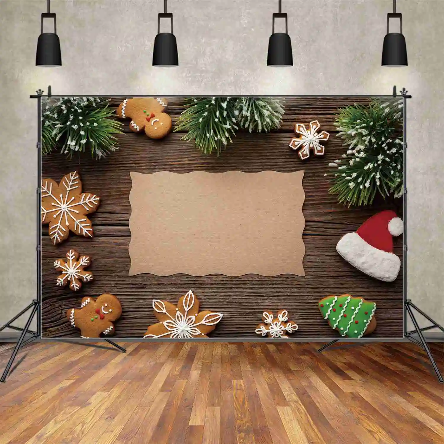 MOON.QG Photography Backdrop Christmas Pine Snowflake Snowman Wood Plank Blank Paper Background Wooden Board Studio Decorations