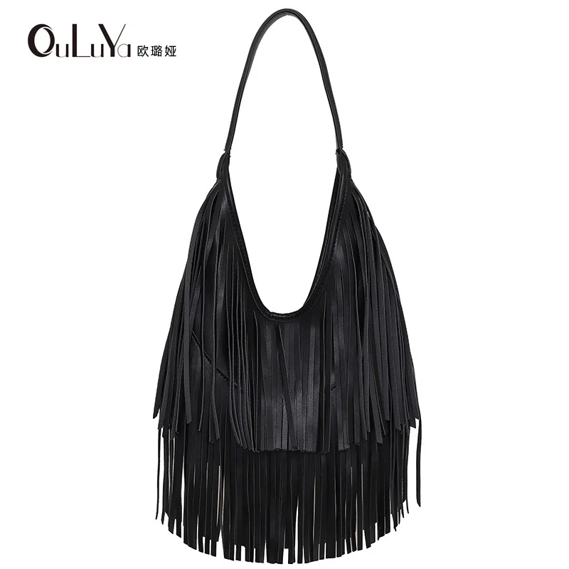 

2026 Fashion Tassel Solid Color European and American Trendy Handbag Shoulder Bag Crossbody Bag