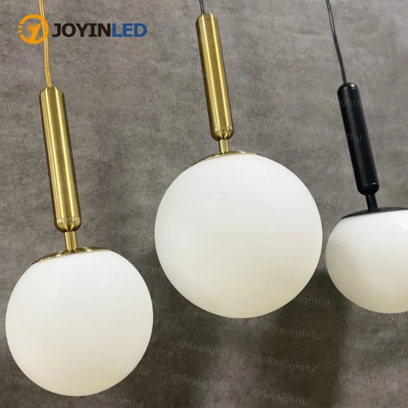 

Modern White Glass Ball Pendant Lamp Indoor Led Ceiling Restaurant Bedroom Pendant Lamp Decoration Bedhead Pendant Lamp Package