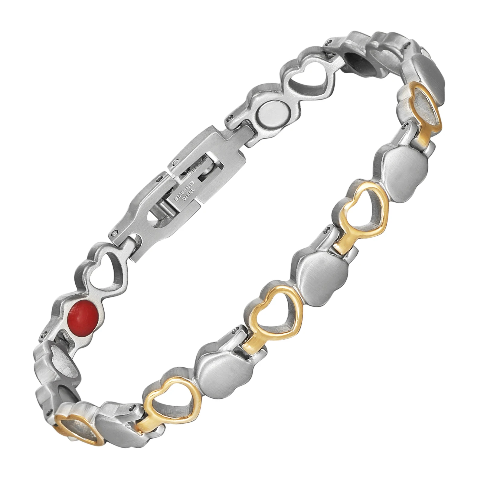 Wollet Magnetic Bracelet for Women, Heart Stainless Steel Link Bracelet with Magnets, 6.69'', Valentine's Day Jewelry Gift