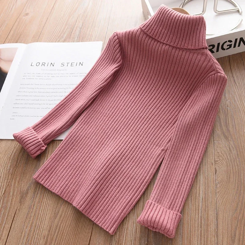 2024 New Sweater Kids Sweaters Autumn Girls Turtleneck Sweaters 1-9Yrs Baby Boys Pullover Winter Knitted Bottoming Boys Sweaters