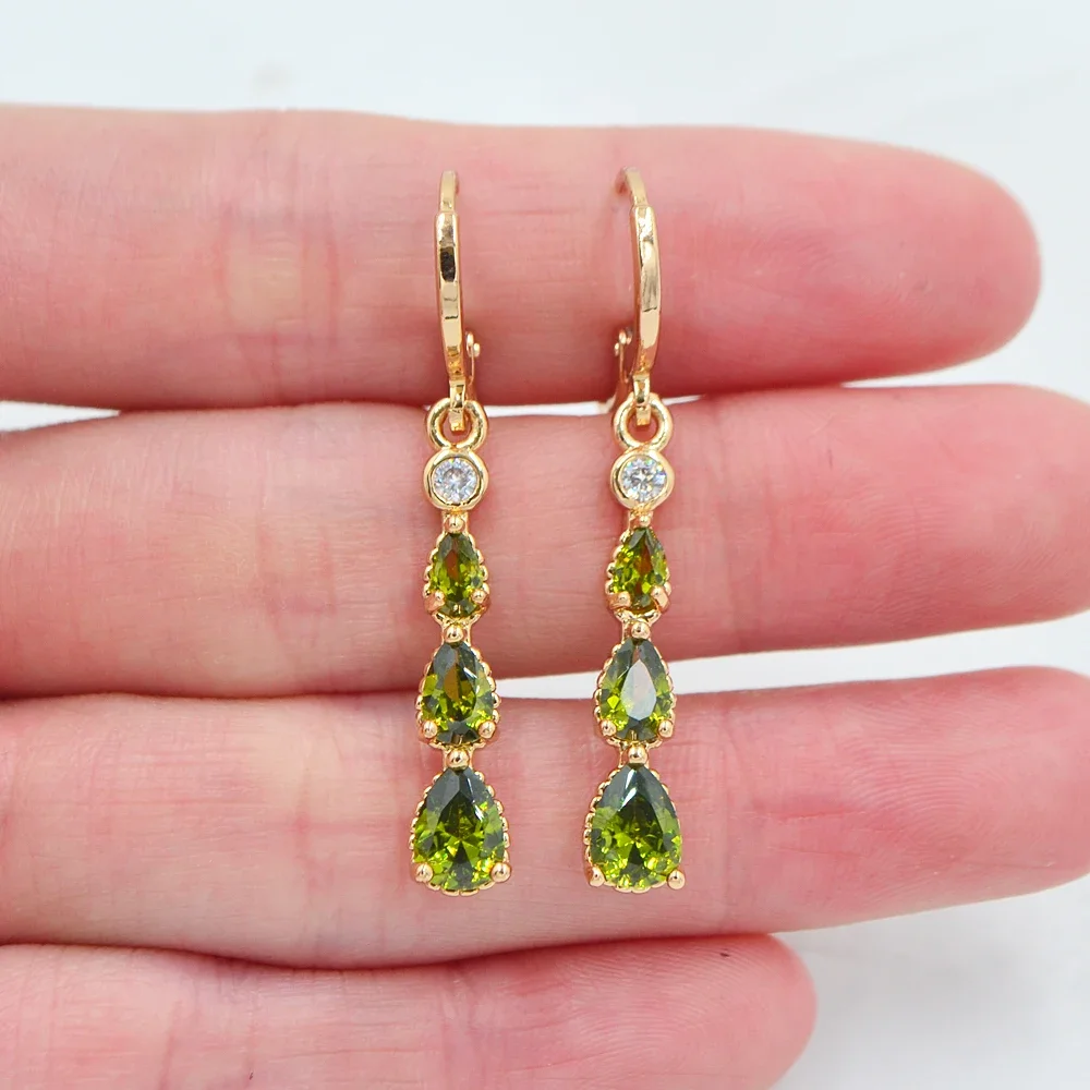 Fashion Gold Color Aqua Blue Cubic Zirconia Teardrop Dangle Earrings for Women