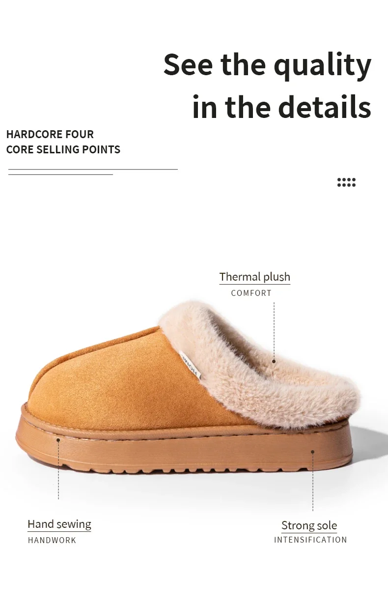 Modische Damen-Hausschuhe mit Flausch für Herbst und Winter, Innenbereich, EVA-Sohle, rutschfest und warm, Unisex-Hausschuhe für den Winter – Detail 4