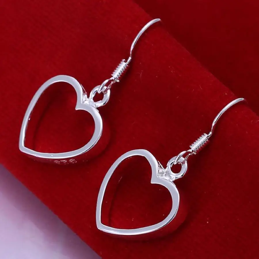 Women Lady Wedding Top Quality Fashion Silver Color Cute Nice Charms Heart Party Earring Jewelry Free Shipping