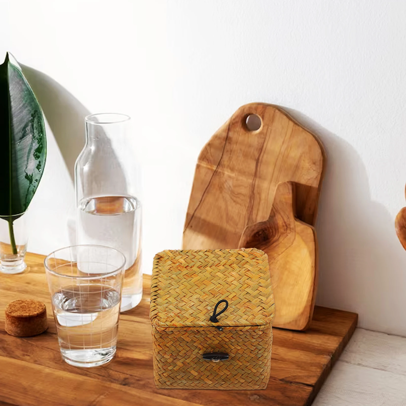 

Straw Box Square Medium Orange Tea Storage Holder Covered Organizer Decorative Storage Box for