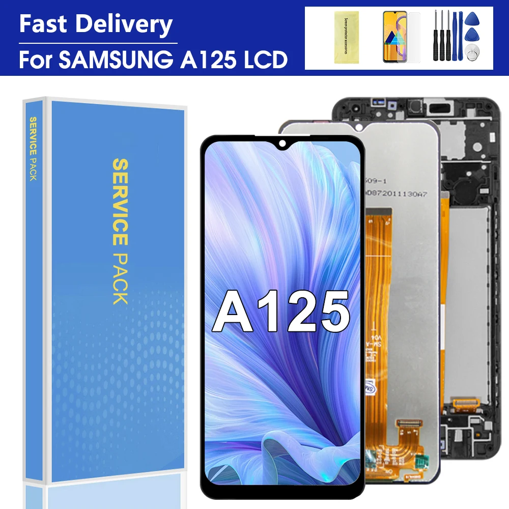 6,5-Zoll-LCD-Display mit Rahmen für Samsung A12 A125 Touchscreen-Digitizer-Ersatz, kompatibel mit SM-A125F A125F/DS
