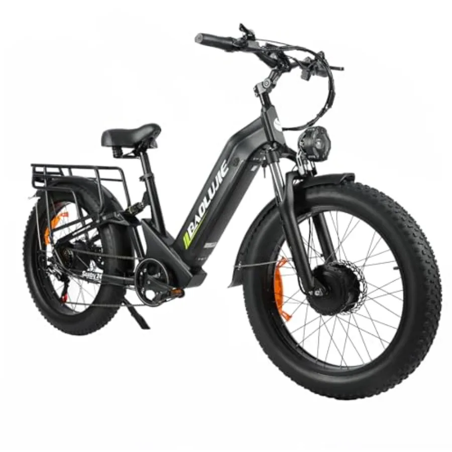 

Commuter mountain electric bike with AWD 35MPH speed 26×4.0 fat tires full suspension hydraulic disc brakes 1104WH battery blac