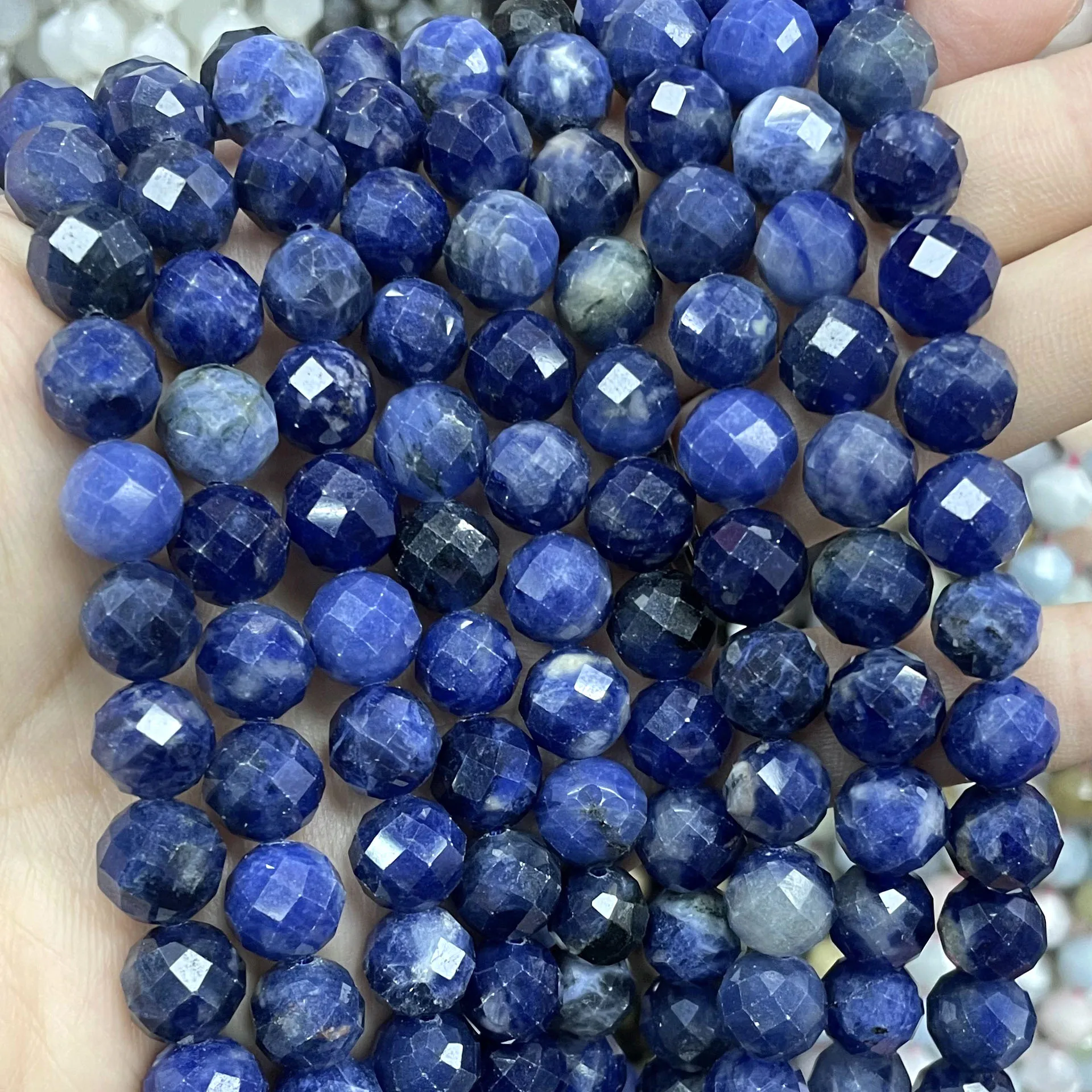 6 8 10MM Natural Stone Faceted Blue Sodalite Gem Loose Spacer Beads For Jewelry Making DIY Fashion Bracelet Necklace 7.5 Inches
