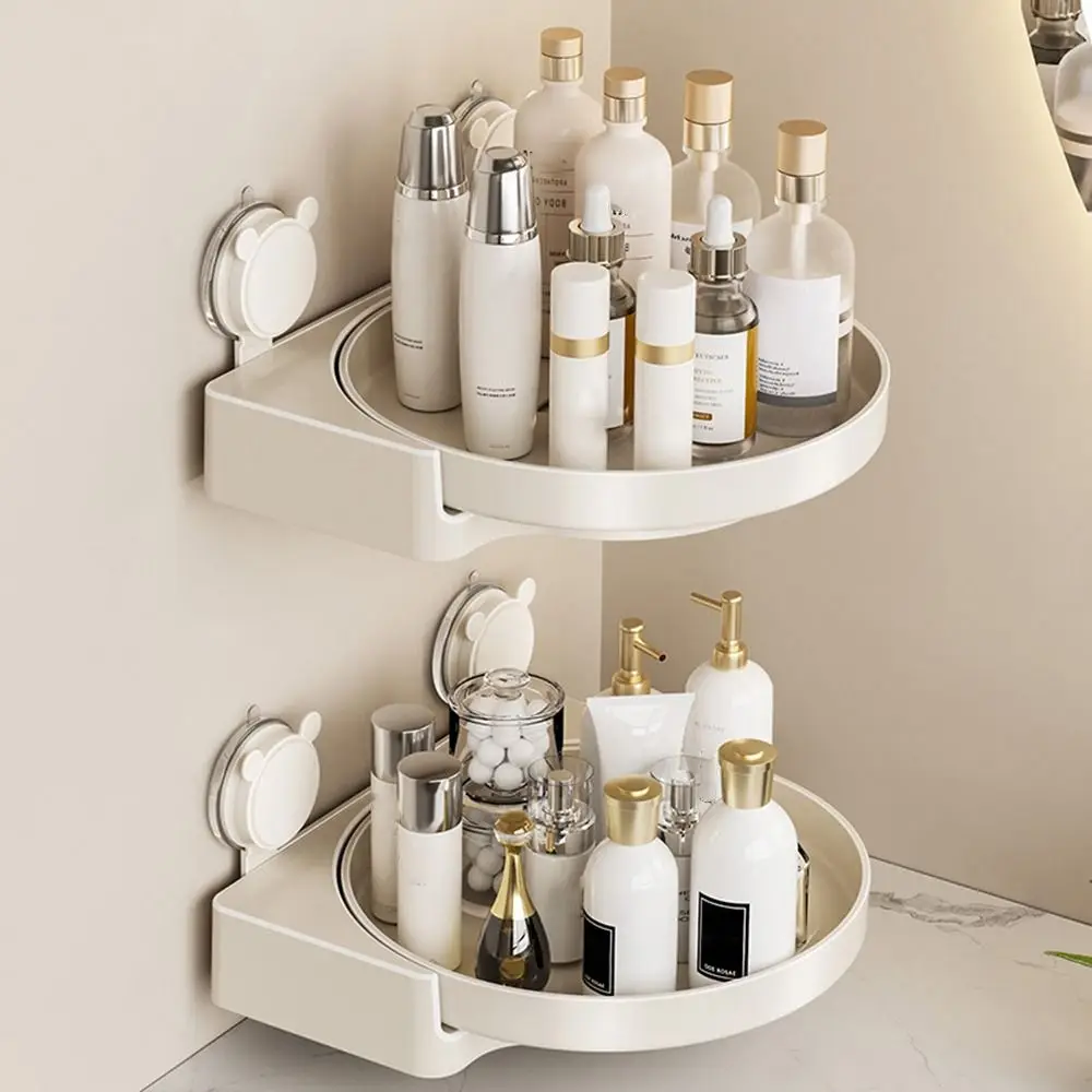 

Suction Cup Wall-mounted Rotating Storage Tray Waterproof Detachable Revolving Round Spice Rack Space Saving Rust-proof
