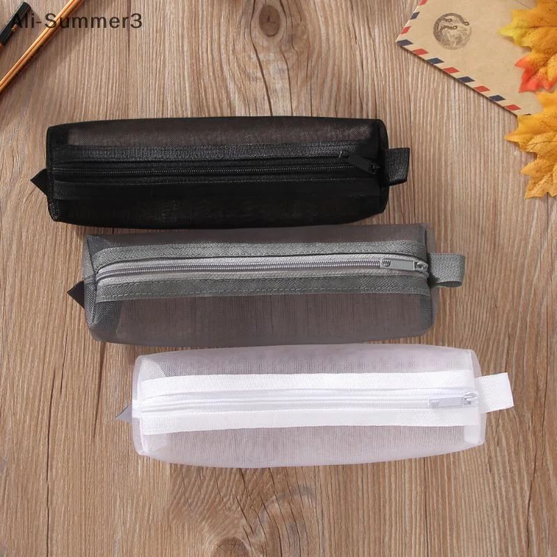 Mesh Pencil Case Transparent Pens Pouch Cute Simple Aesthetic Bag Organizer Office School Supplies For Student Stationary