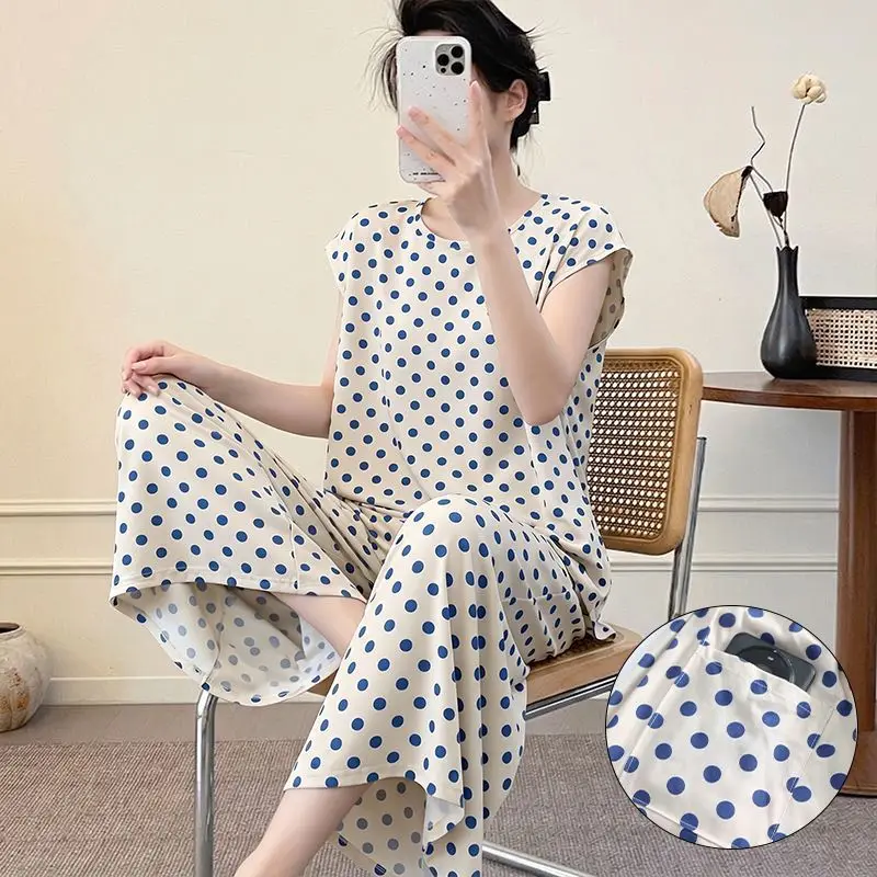 Summer Printed Women Pajamas Set for Women Short Sleeve Top + Capri Pants Cute Casual Outdoor Homewear Sets Thin  Sleepwear