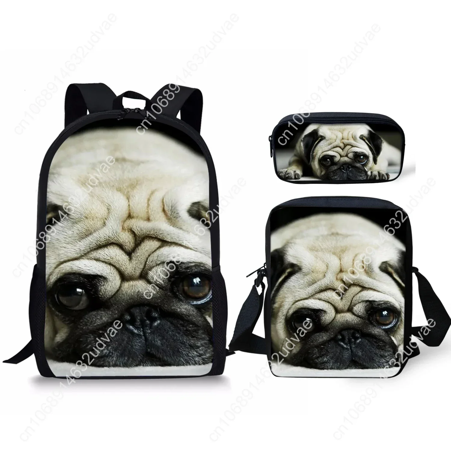 Mochila escolar para meninas com estampa de cachorro, mochila de 3 peças, lancheira, estojo de lápis, bolsa de ombro feminina