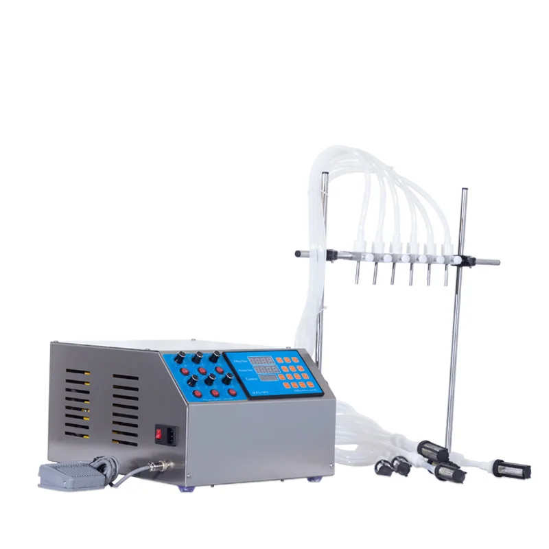 Neue Halbautomatische 6-Düsen Abfüllmaschine für Parfüm, Ätherische Öle, Milch, Seife, Lösungen, Saft, Honig, Mineralwasser, Kaffee und Getränke