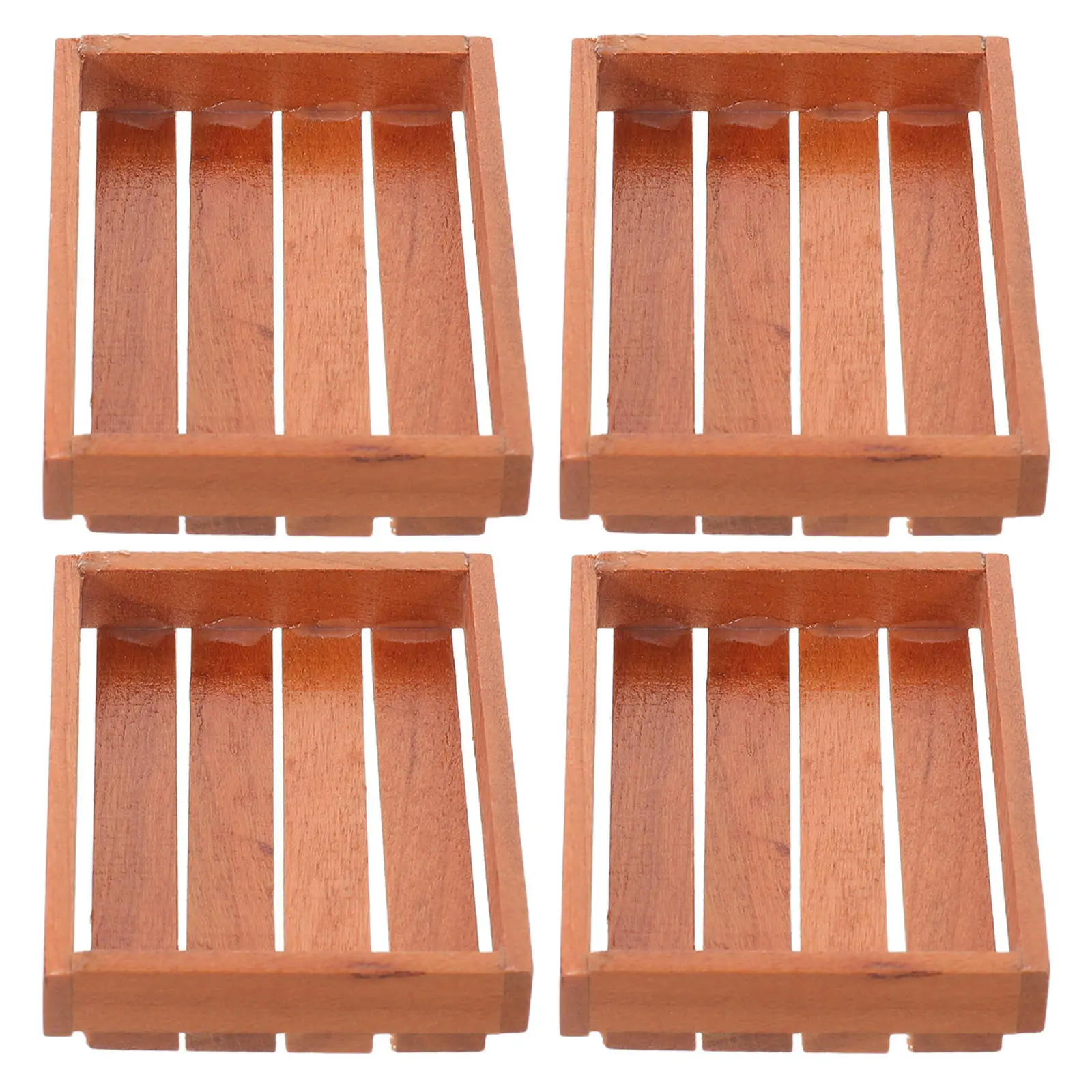 

4Pcs Solid Cherry Wood Mini Crates Dollhouse Display Crates Tiny Rustic Storage Baskets for Miniature Furniture Micro Landscape