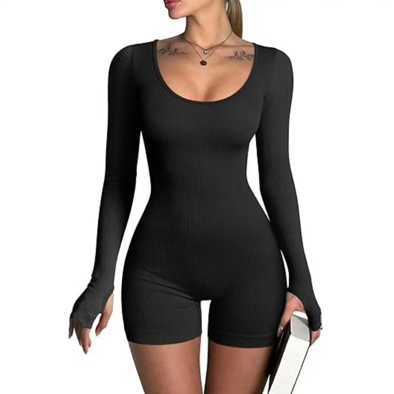 

Женский комбинезон для йоги с высокой талией Long Sve Workout Suit Удобный тонкослойный ортофортный бот из полиэстера и лайкры