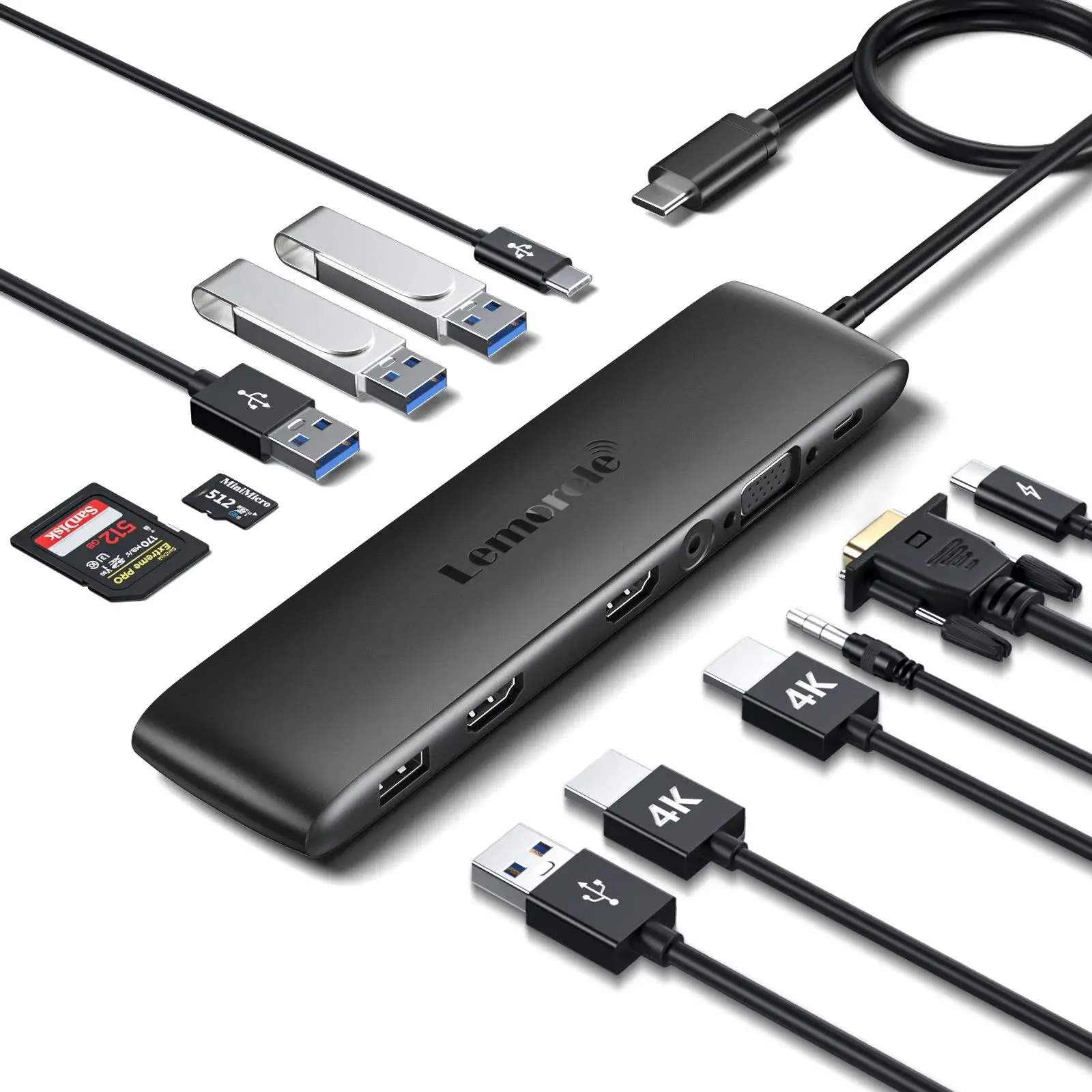 Lemorele 12 Port  TC97 USB 3. 0 HUB 10 Gb/s z zasilaczem USB C HUB do 4K HDMI VGA z SD TF dla Macbook iPad — zdjęcie produktu 7