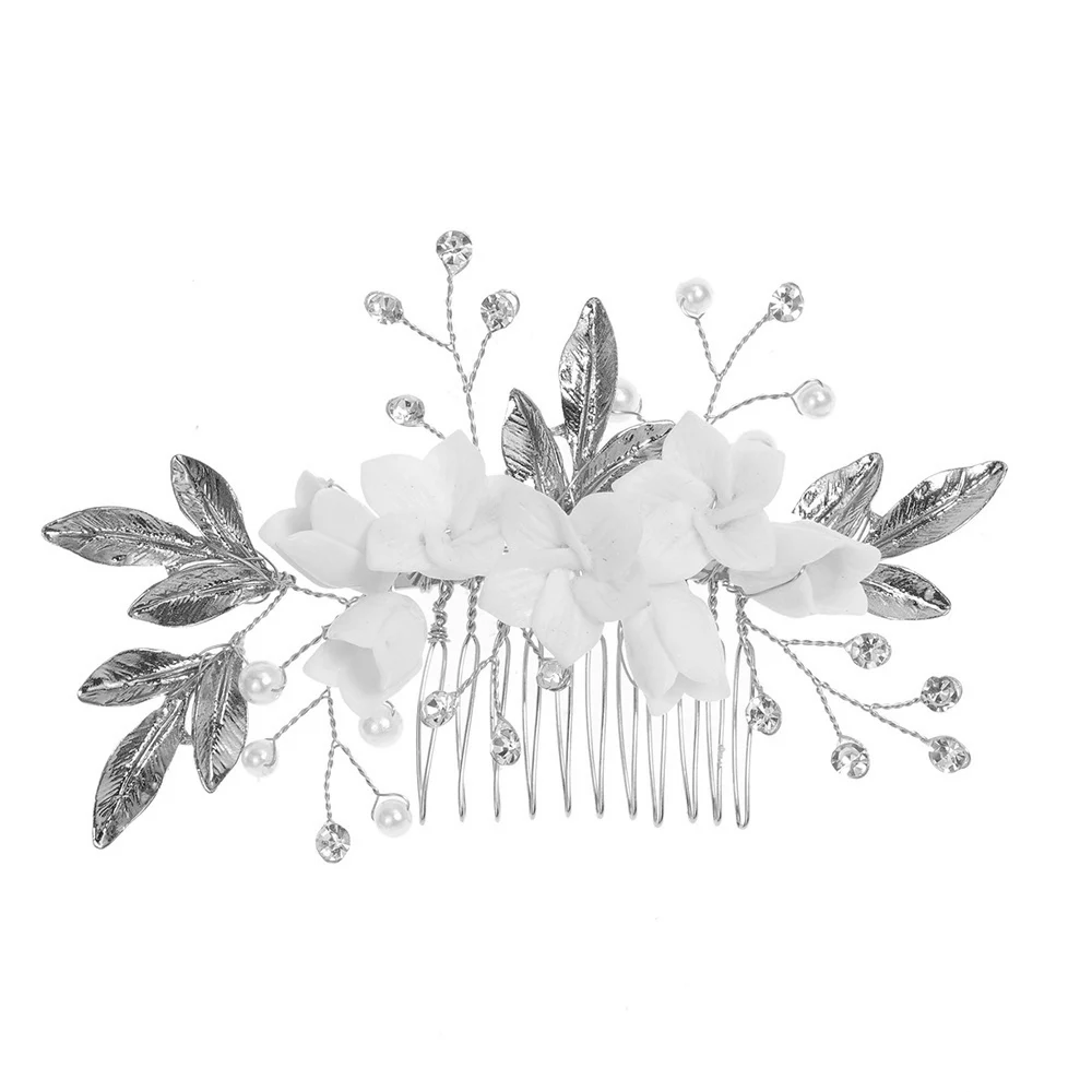 Sweet Hair Combs Headdress with Luxurious White Ceramic Floral Headwear for Birthday Stage Party Show Dress up