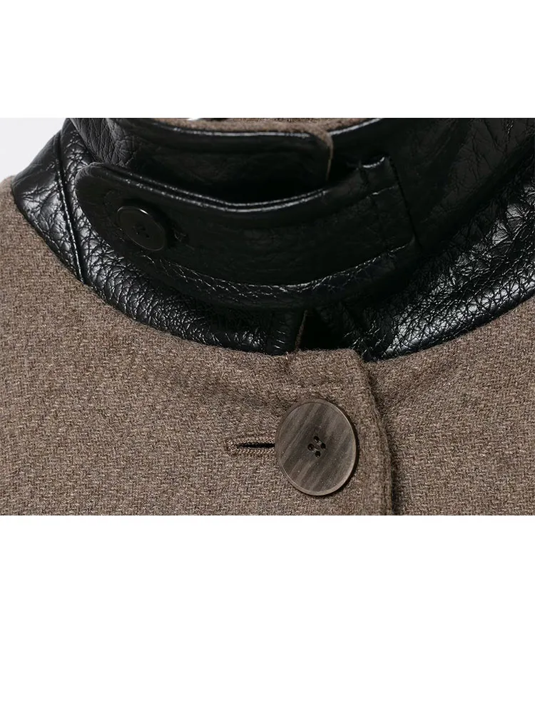 

HH женская мода универсальная шерстяная ламинированная однобортная куртка с карманами женская повседневная куртка контрастного цвета Mujer