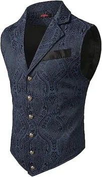 Victorian Floral Jacquard Men Suit Vest Formal Business Lapel Single Breasted Slim Fit Waistcoat Wedding Banquet Party Tops 4