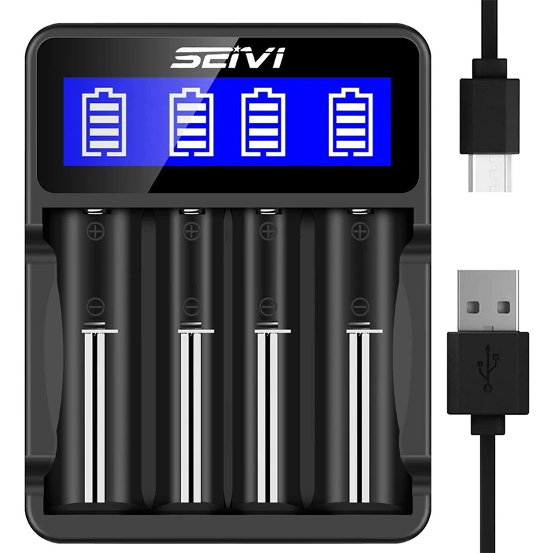 SEIVI 18650 Battery Charger,LCD Display Universal Smart Charger For Rechargeable Battery Li-Ion Batteries, Ni-MH/Ni-Cd Batteries