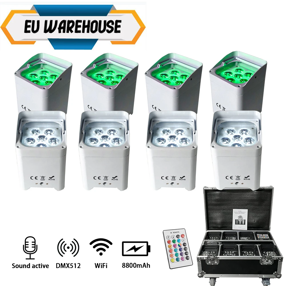 

EU Warehouse 8pcs Charging Case S6 Uplight 6X18w Led Battery Powered Par Uplight For Wedding DJ Party Stage Light White & Black