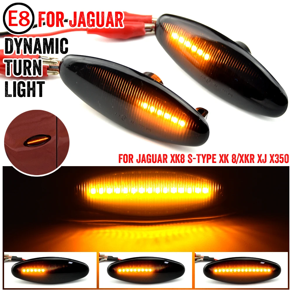 2PCS LED Dynamic Side Marker Turn Signal Indicator Light Sequential Blinker For Jaguar XK8 S-Type XK 8/XKR XJ X350