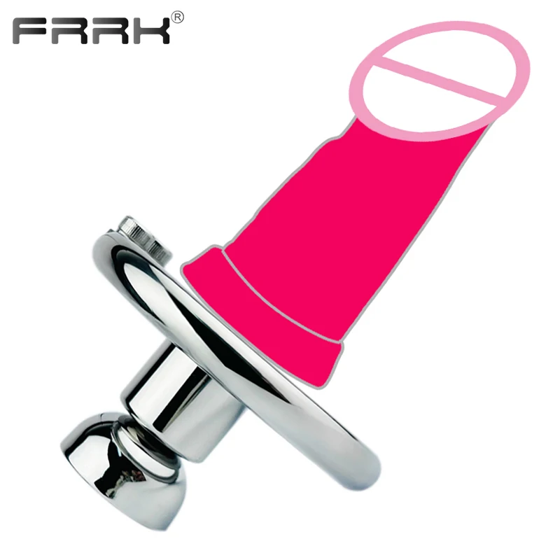 FRRK Inverted Urethral Chastity Cage with Pink Large Dildo for Men Creative Half Cock Lock Life Half Penis Adults Sex Toys