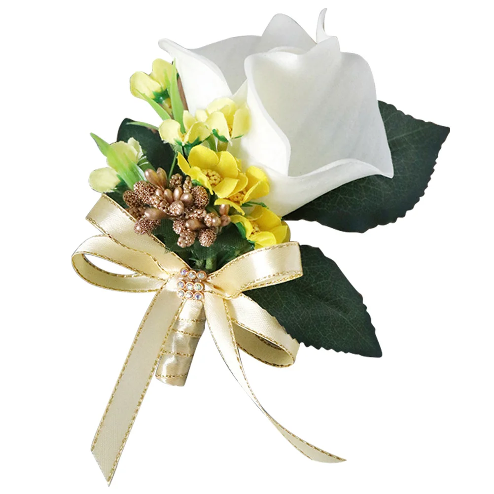 

Simulated Honeylily Corsage Elegant Wedding Boutonniere Artificial Flower Brooch PU Decorative Men Pins Stylish Accessories