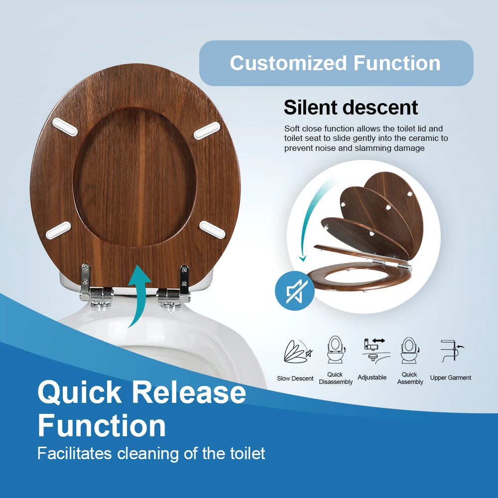 16.5-inch Modern Design Customized Round Wooden Toilet Seat Bathroom Seat with Metal Hinge for Bathroom for European Standards