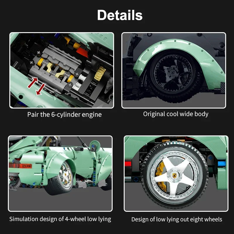 2435 pçs técnico moc 10220 pr 946 esporte 1:8 escala retro carro roadster modelo blocos de construção tijolo brinquedos para crianças meninos presente