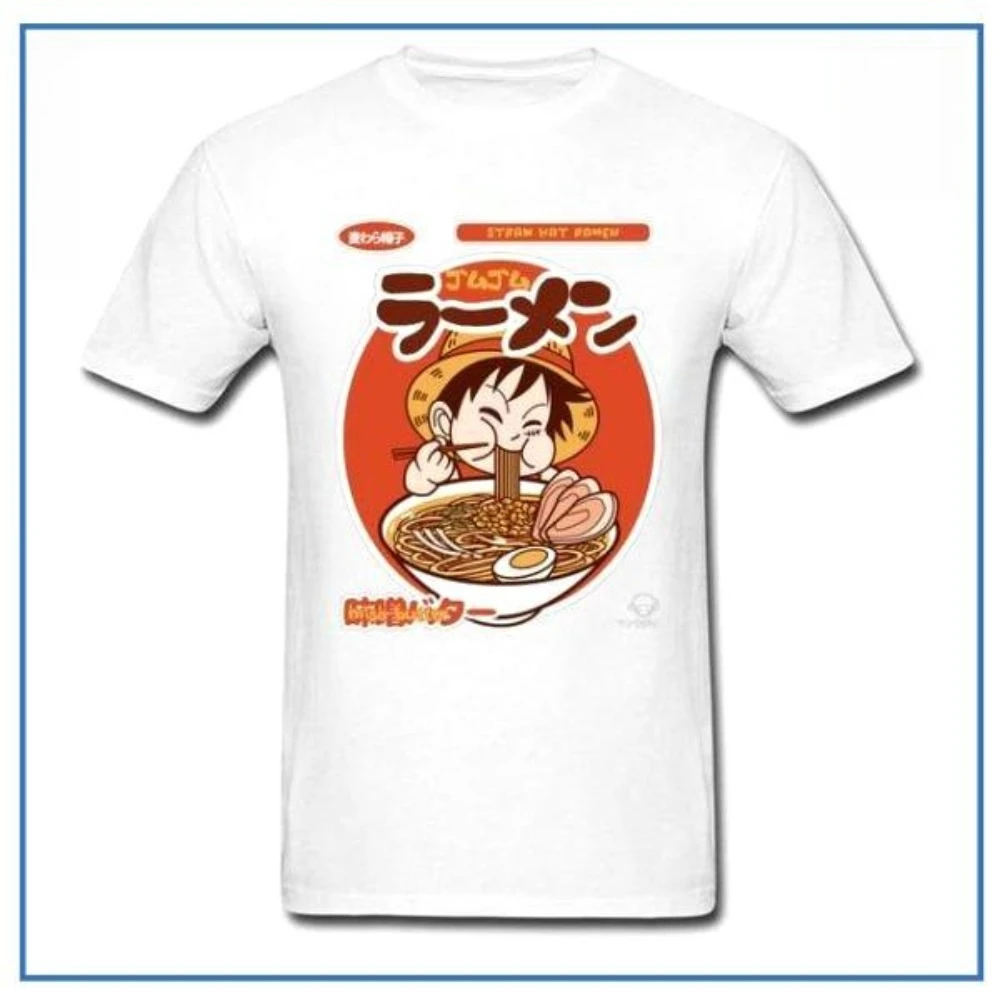 Bandai New One Piece-Luffy Eating Ramen Anime Bedrucktes, hochwertiges Herren-Kurzarm-Eltern-Kind-loses, bequemes T-Shirt
