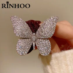 Rinhoo Fashion Full Zircon Wings Silver Color Butterfly Brooch For Women Rhinestone Insect Lapel Pins Animal Badge Jewelry