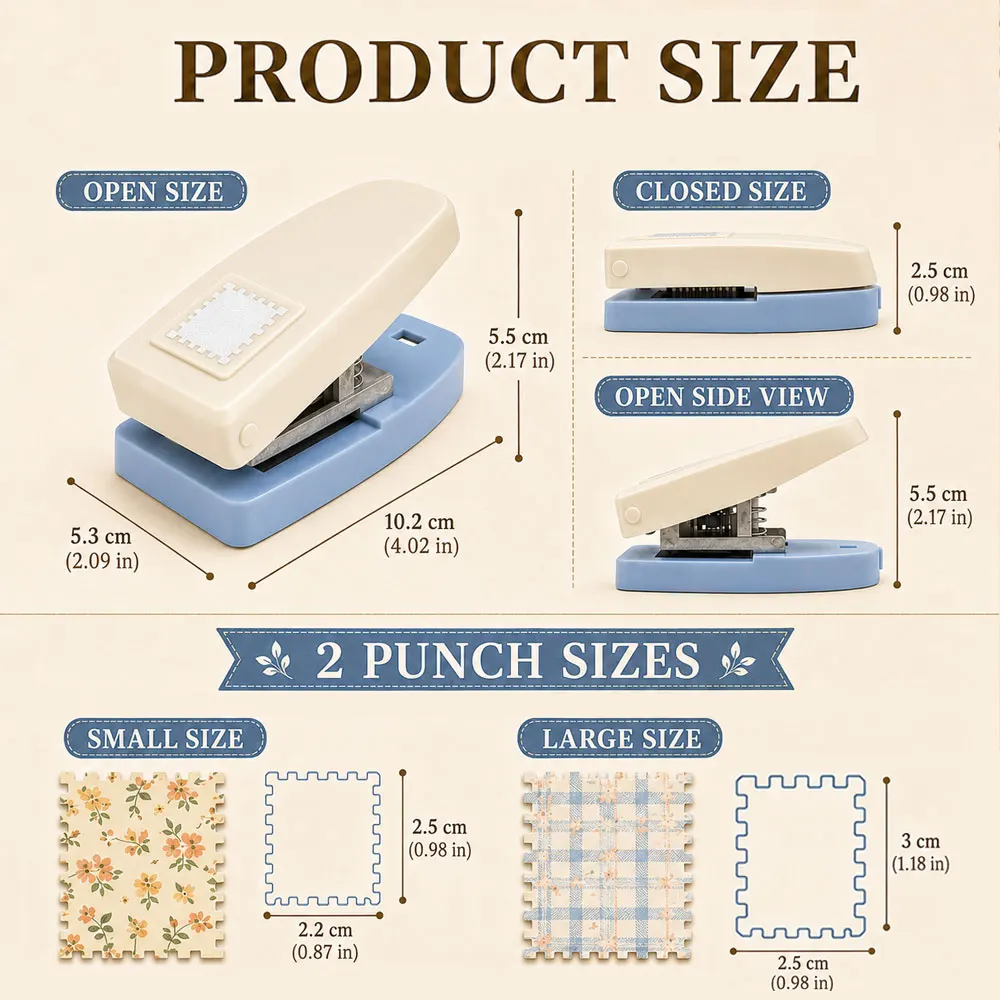 1pc Mini Postage Stamp Rectangle Punch, 2.2 × 2.5cm/2.5 × 3cm Sizes, Paper Punch for DIY Paper Crafts and Scrapbooking Projects