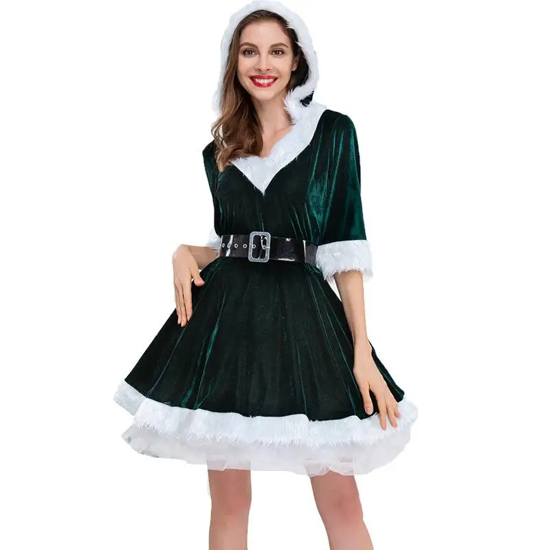 

Christmas Red And Green Puffy Skirt Santa Claus Year Conference Dress Adult Women's Short Skirt Festive Stage Costume