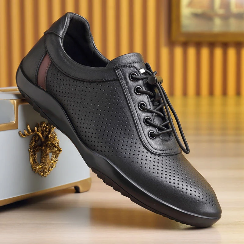 

Genuine Leather Shoes Men Original Sneaker Hollow Out Summer Breathable Lightweight Business Travel Bean Shoe Driving Dress 2026