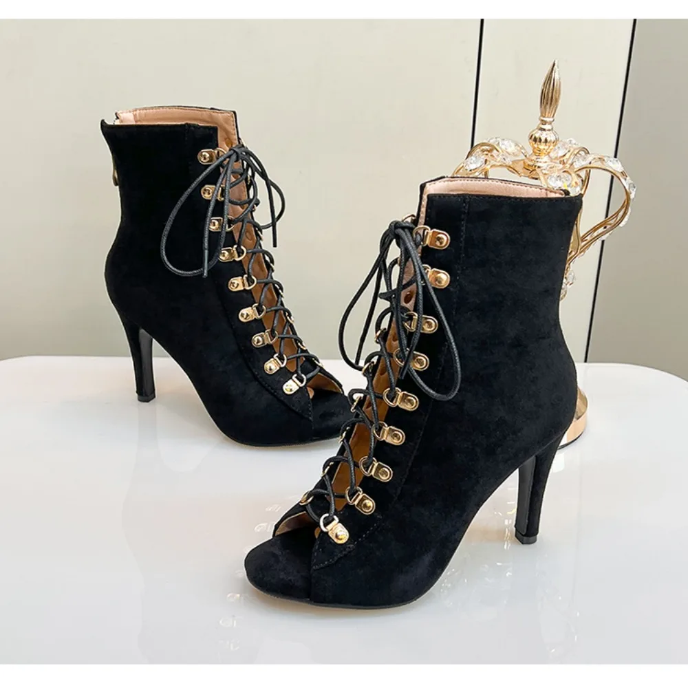 

、New Sexy High Heels Hollow Mesh Sandals Summer Fashion Trend Comfort Peep Toe Boots Stilettos Jazz Dance Female Shoes Plus Size