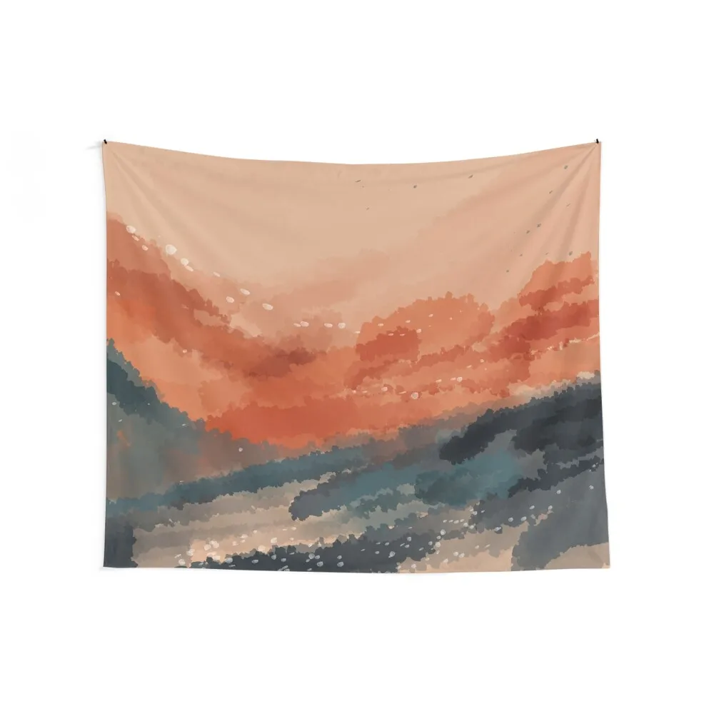 

Abstract Landscape Art in Orange, Blue and Beige Tapestry House Decor Aesthetic Room Decorations Decor For Room Tapestry