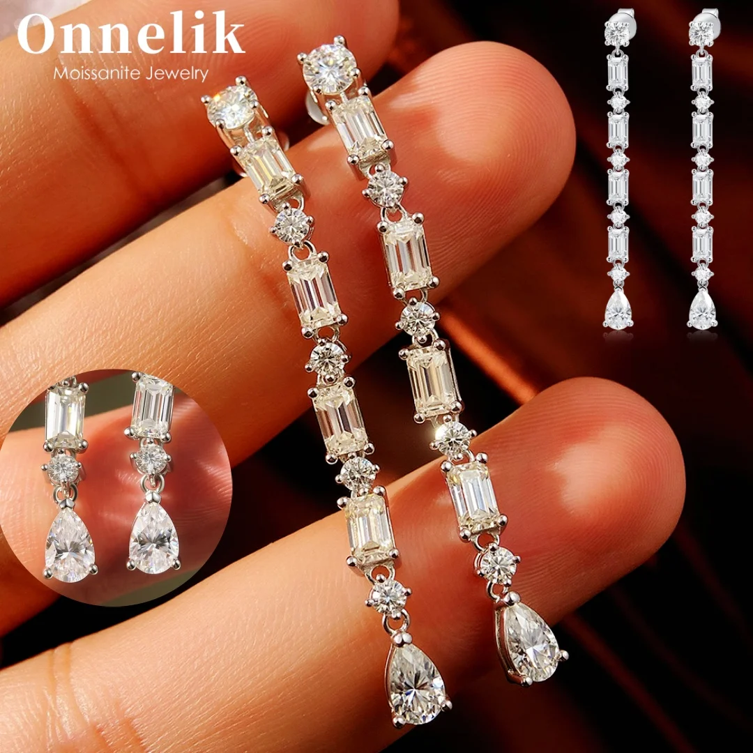 Onnelik 6,8 cttw Full Moissanite Tropfenohrringe für Damen, S925 Sterlingsilber, Labordiamanten, Verlobung, Hochzeit, edler Schmuck, Geschenke