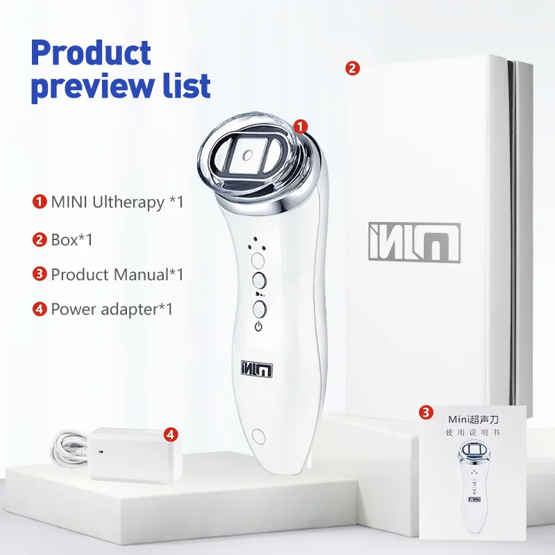 Mini dispositivo facciale HIFU per donna, massaggiatore riscaldato con sollevamento RF e antietà - Strumento professionale per la cura del collo/occhi/mollette