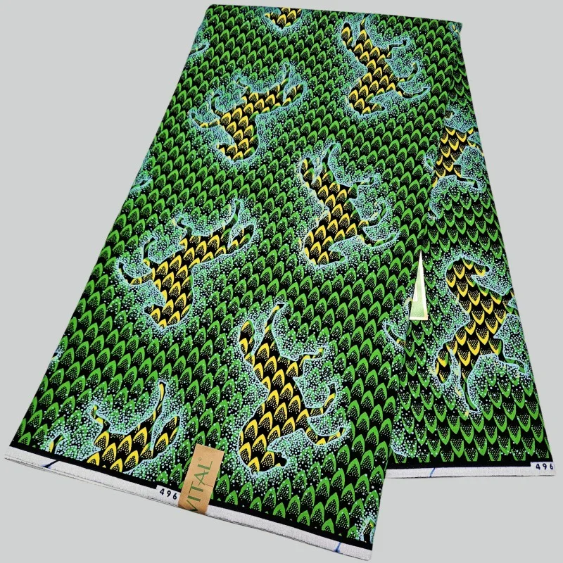 

46 дюймов * 6 ярдов зеленая африканская хлопковая восковая ткань в стиле батик с принтом лошади для шитья одежды, брюк, подушек, чехлов на диван R2344