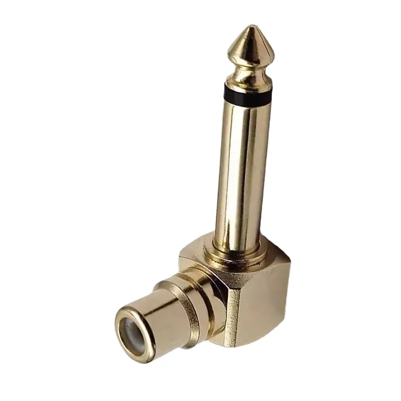 2 Pole RCA Female Jack to 1/4 Inch Mono Male Plug Right Angle Audio Adapter Gold for Converting a RCA Plug into 6.35mm