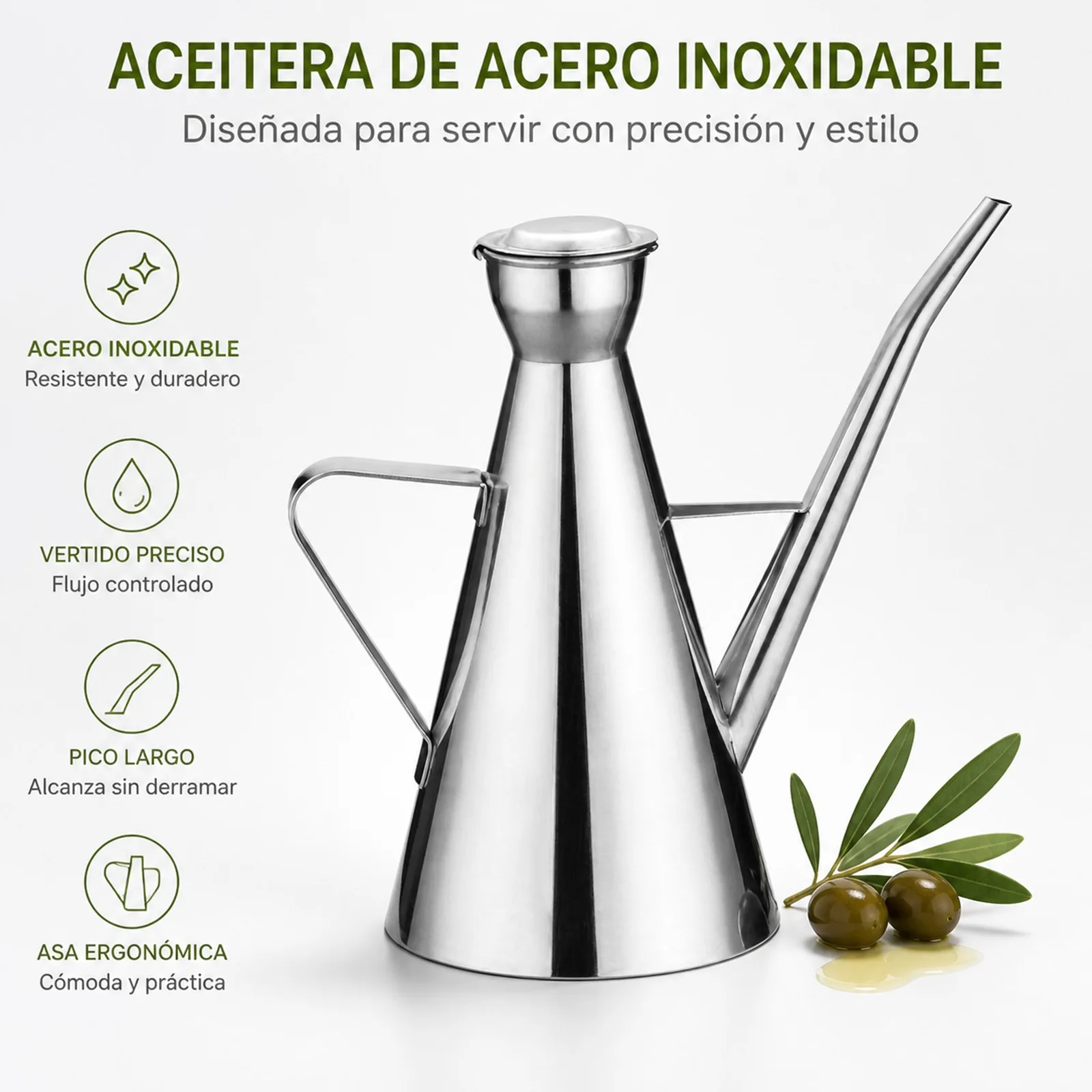 Distributeur d'huile en acier inoxydable avec bec long anti-goutte, distributeur d'huile et de vinaigre pour la cuisine, bouteille à versement précis avec poignée ergonomique, capacité de 250 ml ou 500 ml
