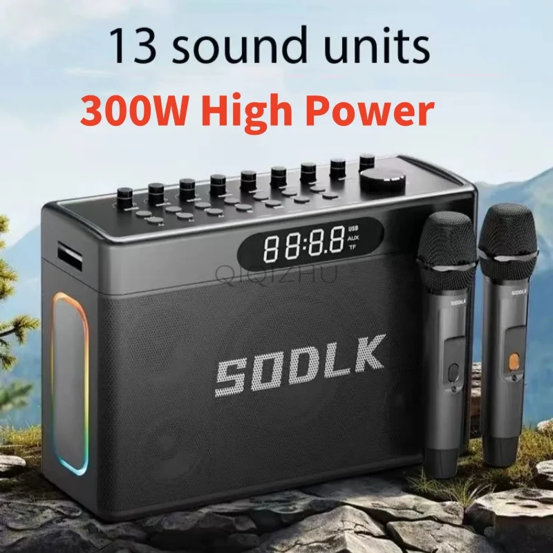 SODLK S1127 Plus 300 واط سماعة لاسلكية تعمل بالبلوتوث المتكلم مع شاشة عرض أداة التحكم عن بعد وظيفة تعديل صدى