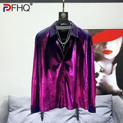 PFHQ Autumn Men's Bright Reflective Color Changing Shirts Cool Handsome Chemise Hommes De Luxe Temperament Creativity 21Z1292